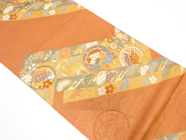 纐纈　松竹梅・蝶模様織り出し袋帯